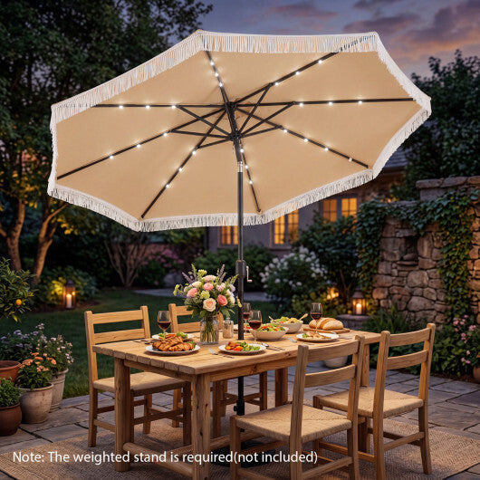 10 Feet Solar Patio Umbrella with 24 LED Lights for Yard-Navy