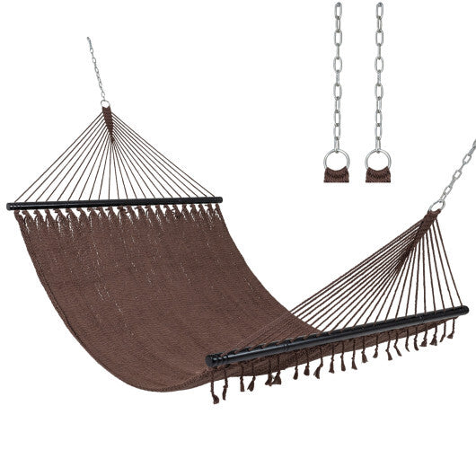 Caribbean Hammock with Spreader Bar for Patio Poolside-Khaki