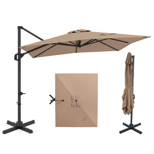 11 x 9 FT Cantilever Patio Umbrella with 360? Rotation and Easy Tilt Adjustment-Brown