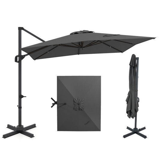 11 x 9 FT Cantilever Patio Umbrella with 360? Rotation and Easy Tilt Adjustment-Brown
