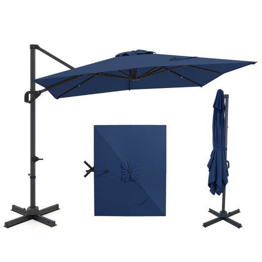 11 x 9 FT Cantilever Patio Umbrella with 360? Rotation and Easy Tilt Adjustment-Brown