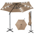 10 Feet Patio Cantilever Umbrella with Solar LED Lights-Tan