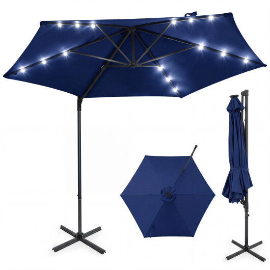 10 Feet Patio Cantilever Umbrella with Solar LED Lights-Tan