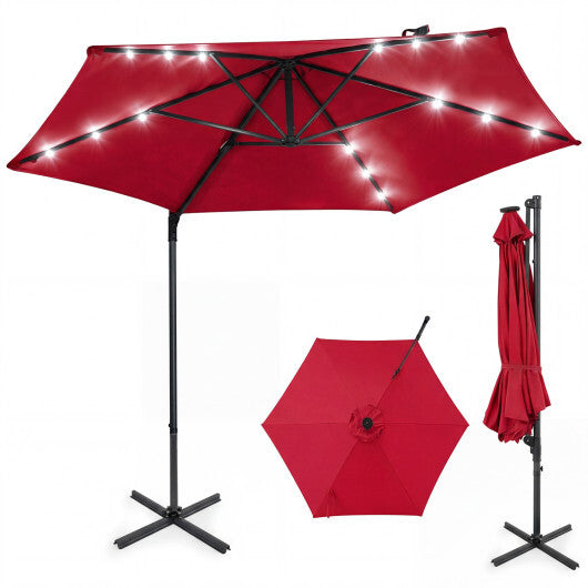 10 Feet Patio Cantilever Umbrella with Solar LED Lights-Tan
