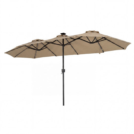 13 FT Double-Sided Patio Umbrella with Color-Changing Flowing Solar LED Lights-Brown