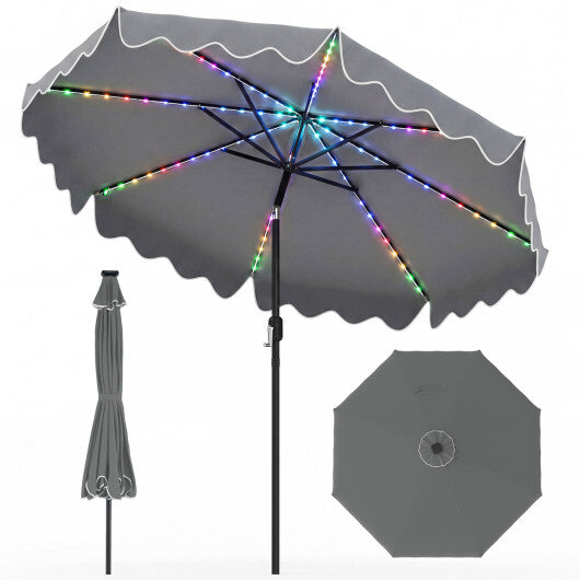 10 Feet Solar Patio Umbrella with Color-Changing LED Lights-Beige