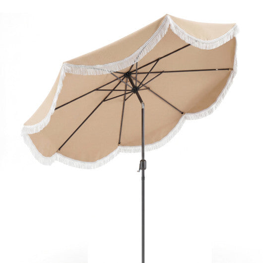 10 FT Outdoor Tassel Umbrella with Push Button Tilt-White