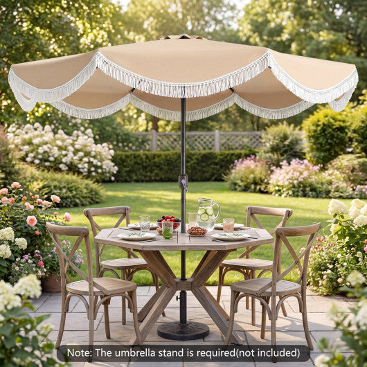 10 FT Outdoor Tassel Umbrella with Push Button Tilt-White