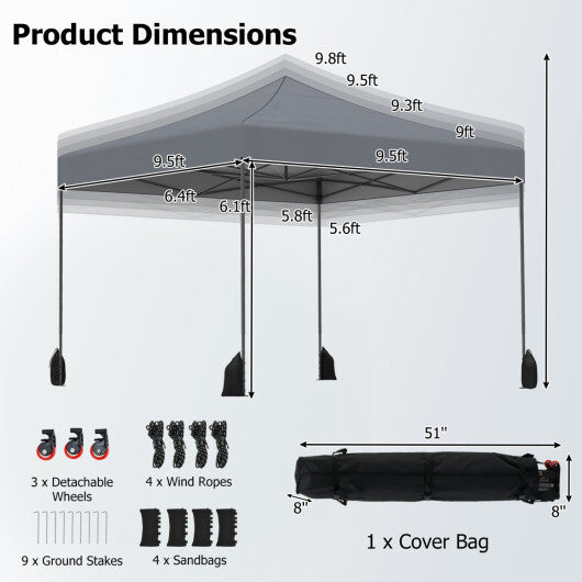 9.5 x 9.5 Feet Pop up Canopy Tent with Adjustable Heights-Green