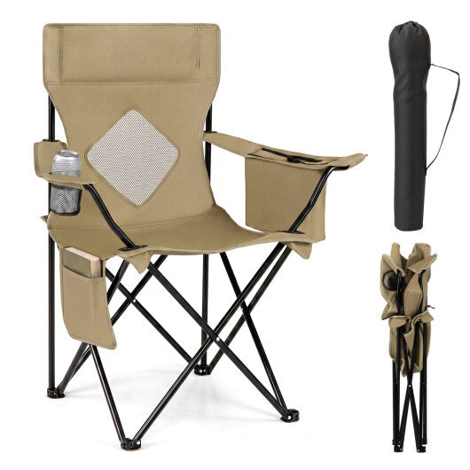 Folding Camping Chair with Mesh Fabric Backrest Solid Metal Frame and Carrying Bag-Green