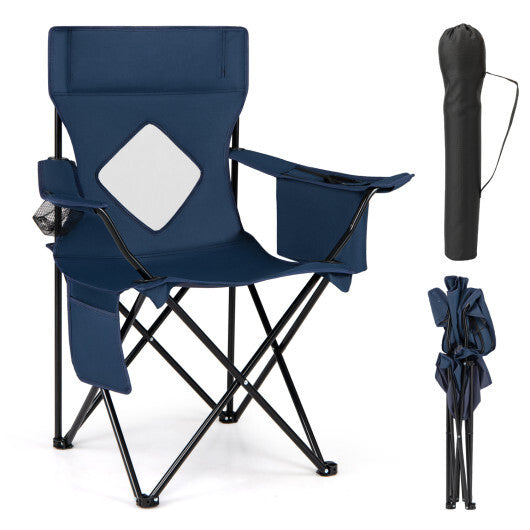 Folding Camping Chair with Mesh Fabric Backrest Solid Metal Frame and Carrying Bag-Green