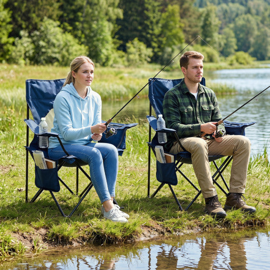 Folding Camping Chair with Mesh Fabric Backrest Solid Metal Frame and Carrying Bag-Green