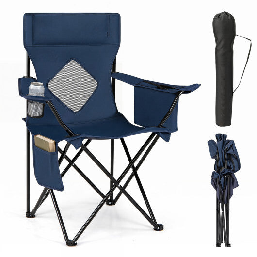 Folding Camping Chair with Mesh Fabric Backrest Solid Metal Frame and Carrying Bag-Green