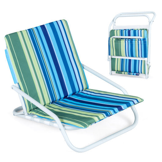 Set of 2 Folding Beach Chairs with Sponge Padded Seat for Camping-Color