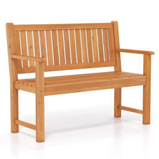 2-Seater Outdoor Wooden Bench with Backrest and Armrests-Brown
