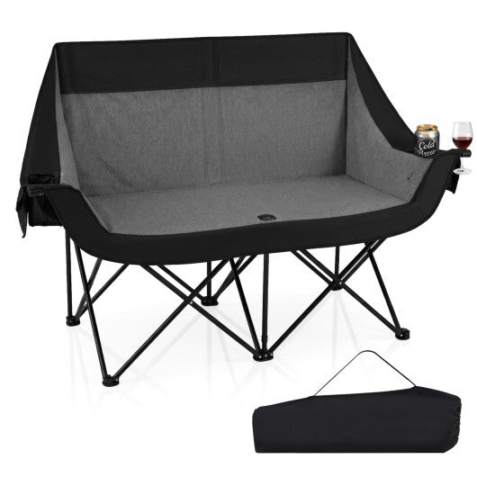 Heated Double Camping Chair with 4 Heating Zones and Wine Glass Holders-Navy