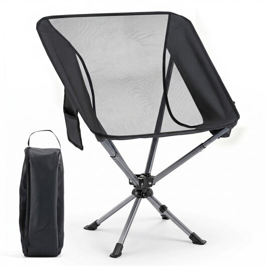 360 Swivel Camping Chair with Cup Holder and Side Pocket for Beach Support 300 LBS-Blue