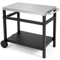 34" x 20" Double-Shelf Grill Table with Steel Top-Black