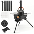 Hot Tent Stove with Chimney Pipes and Foldable Legs for Outdoor Heating-Black