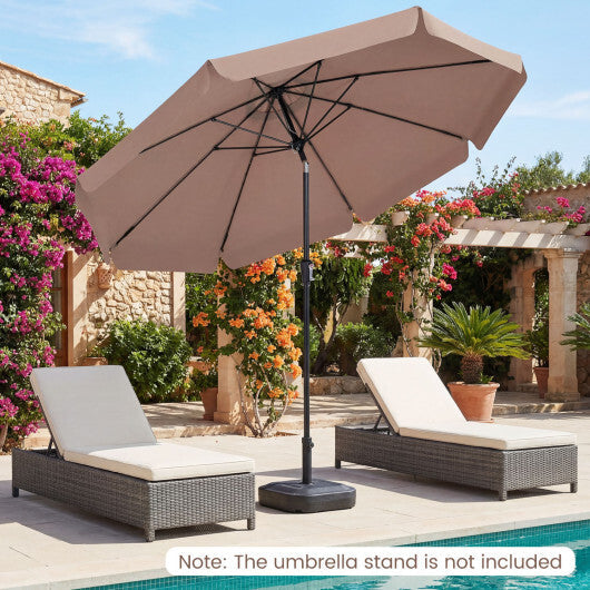 10 FT Scalloped Patio Umbrella with Push Button Tilt and 8 Fiberglass Ribs-Brown