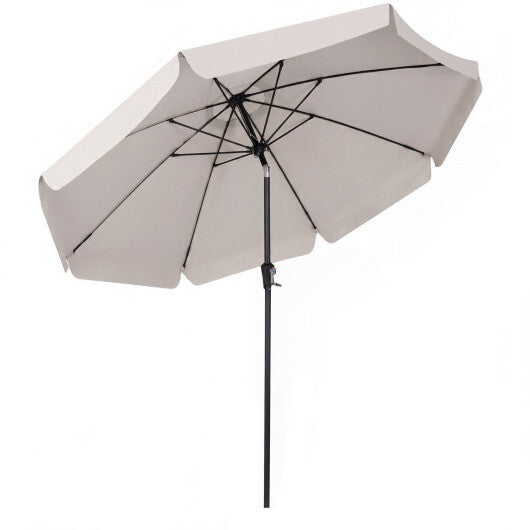 10 FT Scalloped Patio Umbrella with Push Button Tilt and 8 Fiberglass Ribs-Brown