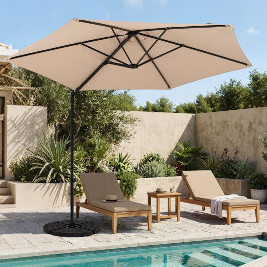 10 FT Cantilever Patio Umbrella with 360 Rotation for Garden-Tan