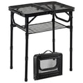 3-Height Folding Picnic Table with Large Storage Net and Handle-Black