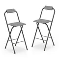 Set of 2 Portable Bar Height Stools with Ergonomic Seat and Comfortable Footrest-Black