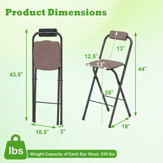 Set of 2 Portable Bar Height Stools with Ergonomic Seat and Comfortable Footrest-Black