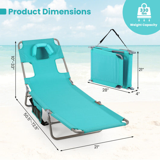 Folding Beach Lounge Chair with Adjustable Backrest for Lawn-Gray