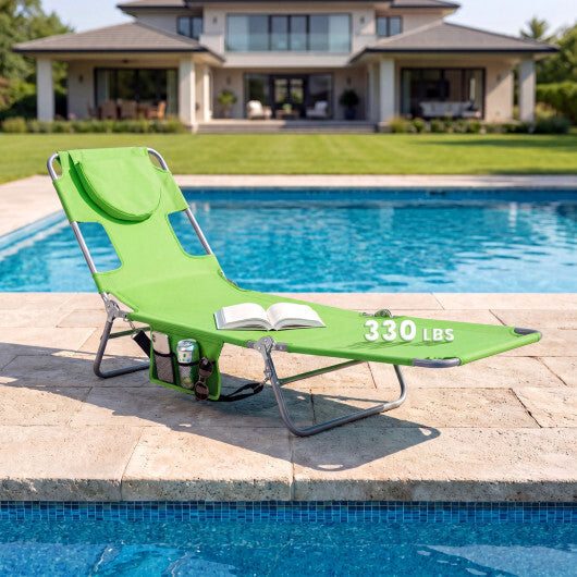 Folding Beach Lounge Chair with Adjustable Backrest for Lawn-Gray