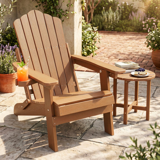 Outdoor Folding Adirondack Chair with Cup Holder and 5-Level Backrest-Black