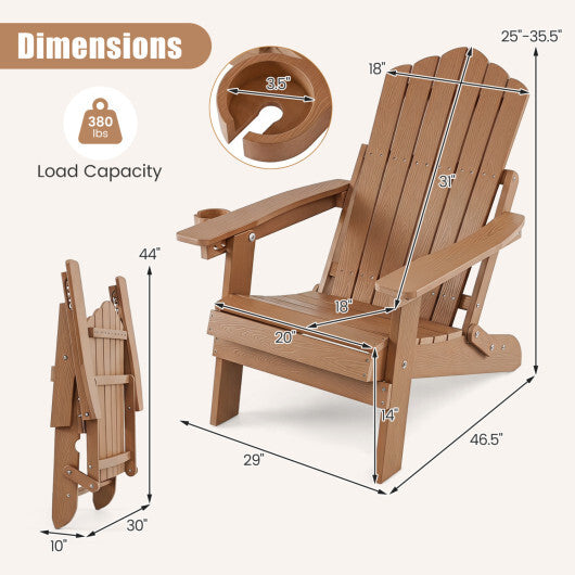 Outdoor Folding Adirondack Chair with Cup Holder and 5-Level Backrest-Black