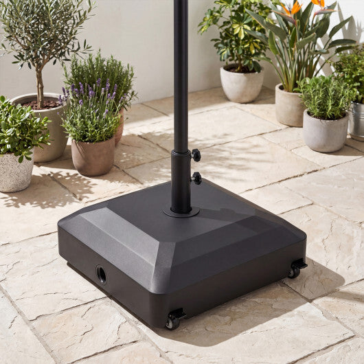 Outdoor Fillable Umbrella Base with Wheels Water Sand Weighted Umbrella Stand-Black