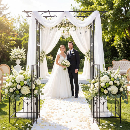 Garden Arbor with Gate and Planter Boxes Heavy Duty Metal Arch with Side Trellis
