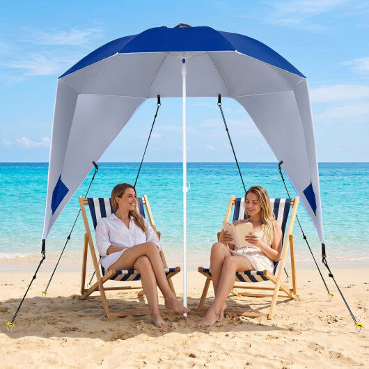 2-in-1 Beach Shelter Umbrella UPF 50+ with Side Panels for Camping Picnic-Turquoise