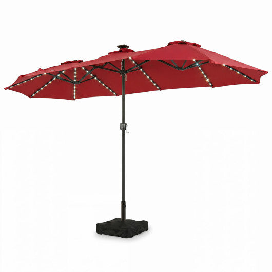13 FT Double-Sided Patio Umbrella with 108 LED Lights and Base Included-Tan