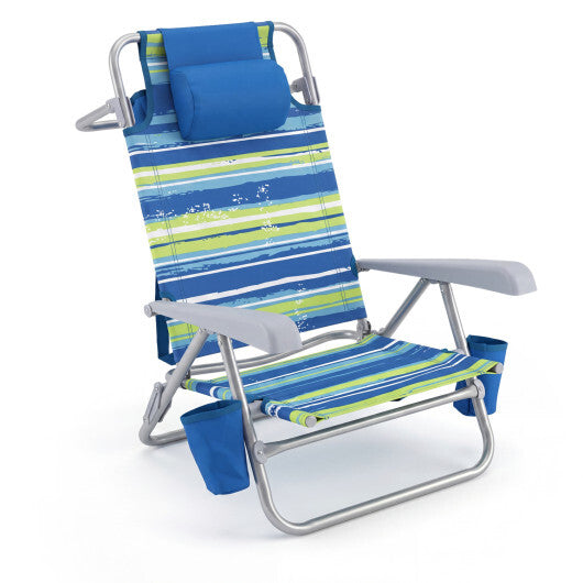 2 Pack Portable Folding Beach Chair with 7-Position Backrest-Blue