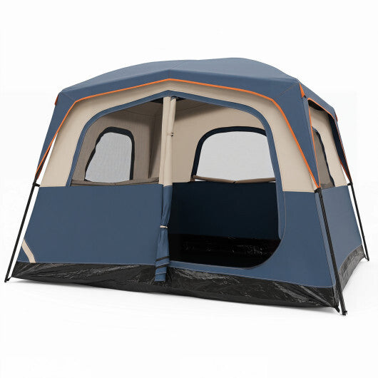 6-Person Camping Tent Easy Setup Family Cabin Tent with Top Rainfly Mesh Windows-Blue