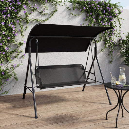 3-Seat Outdoor Patio Swing Chair with Breathable Mesh Fabrics-Black