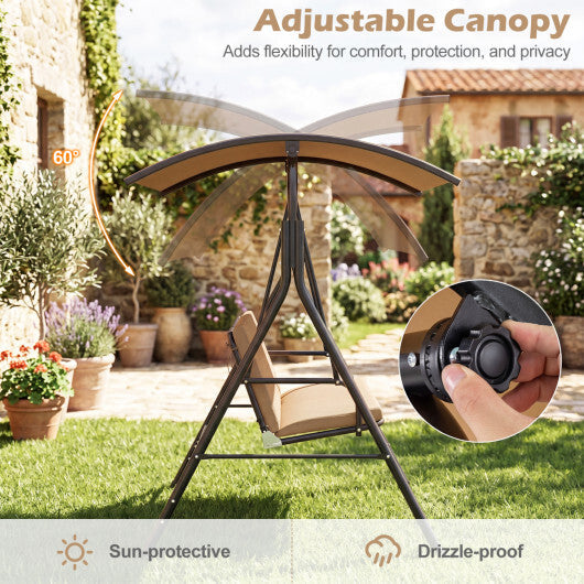Patio Swing Chair with Adjustable Canopy & Removable Cushion and Metal Stand-Navy