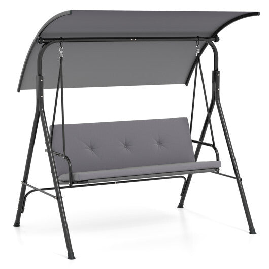 Patio Swing Chair with Adjustable Canopy & Removable Cushion and Metal Stand-Navy