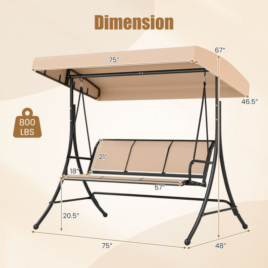 3-Seat Patio Swing Chair with Adjustable Canopy -Black