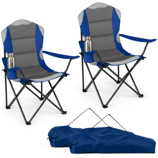 2 Pieces Folding Camping Chairs for Adults with Cup Holders-Black