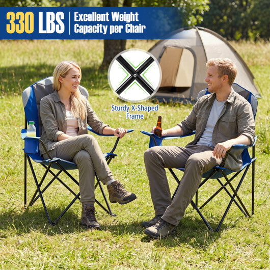 2 Pieces Folding Camping Chairs for Adults with Cup Holders-Black