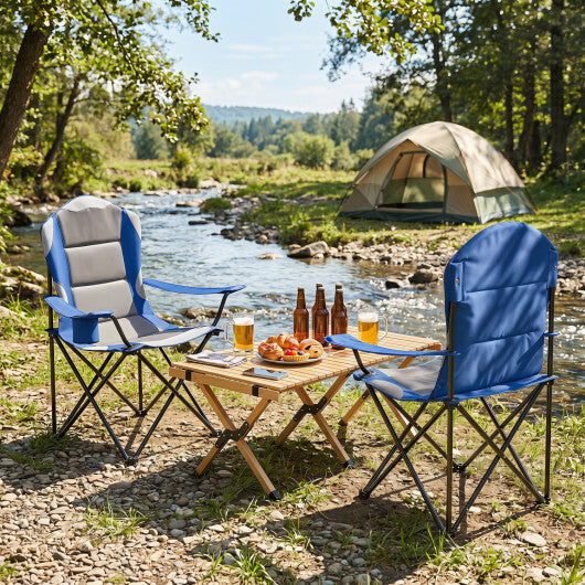 2 Pieces Folding Camping Chairs for Adults with Cup Holders-Black