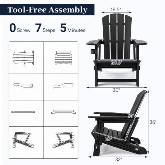 HDPE Adirondack Chairs with Realistic Wood Grain for Backyard Lawn-Black