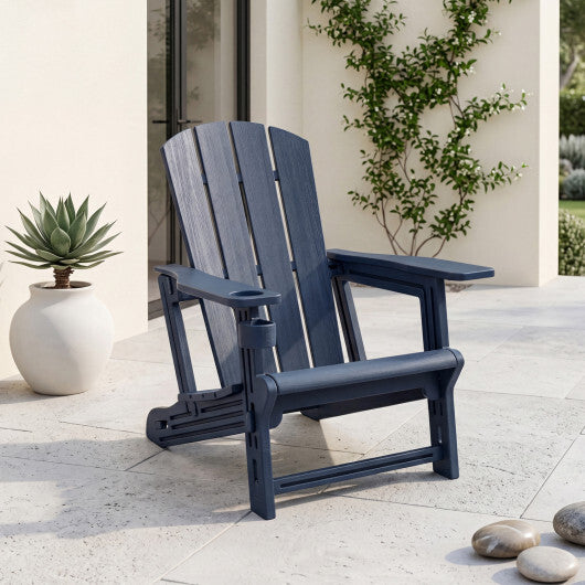 HDPE Adirondack Chairs with Realistic Wood Grain for Backyard Lawn-Black