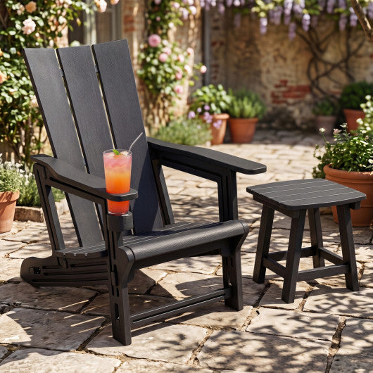 HDPE Outdoor Adirondack Chairs with Cup Holder-Gray