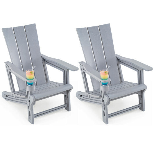 Set of 2 Outdoor Adirondack Chairs with Cup Holder-Gray